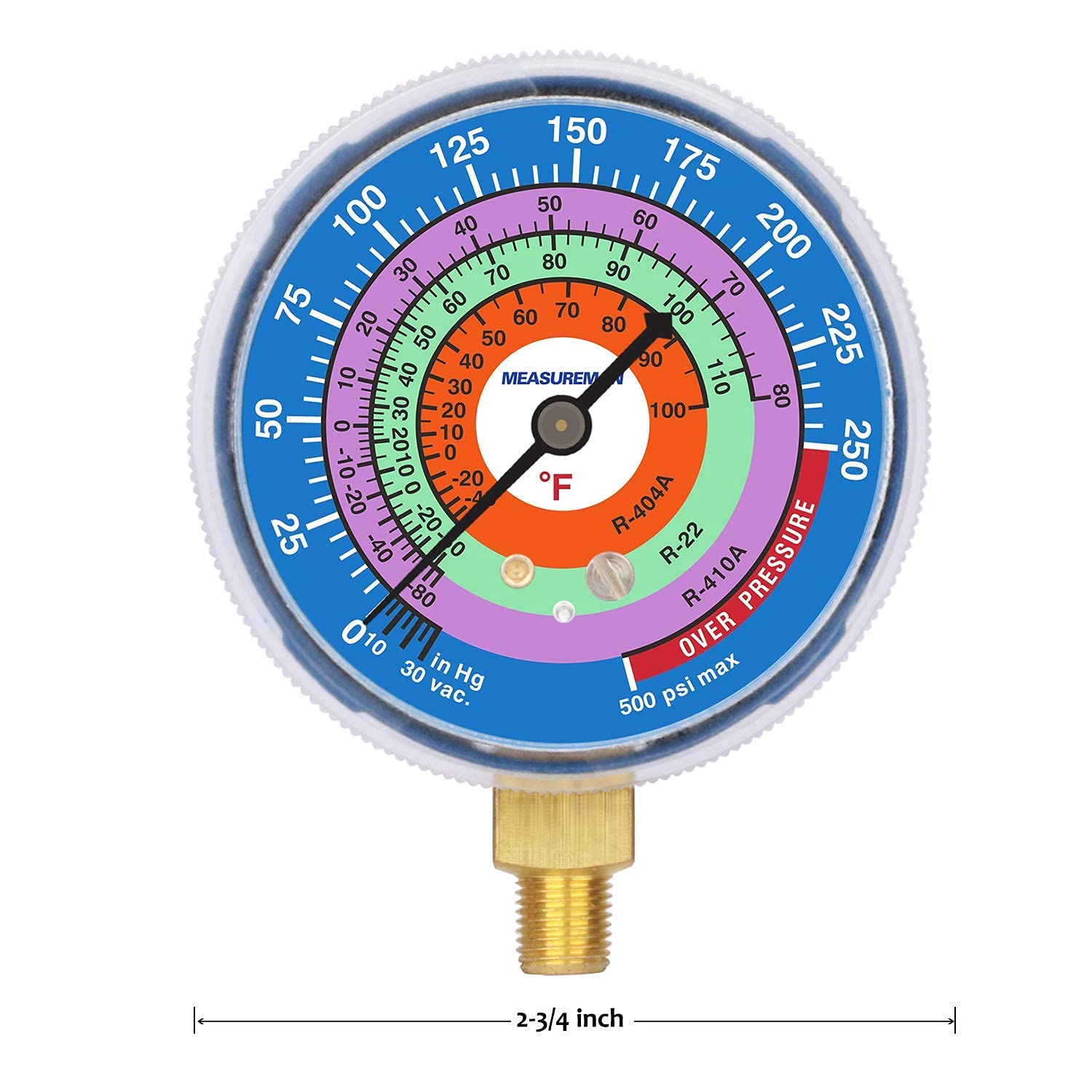 MEASUREMAN Refrigeration Pressure Gauge, 2-3/4" Dial, Blue Dial & Red Dial, 1/8" NPT Lower Mount, 30inHg-0-250psi & 0-800psi kit