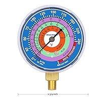 Vista 6 de Measureman Medidor de presión de refrigeración, esfera de 2-34", esfera azul y esfera roja, montaje inferior NPT de 18", 30inHg-0-250psi y kit