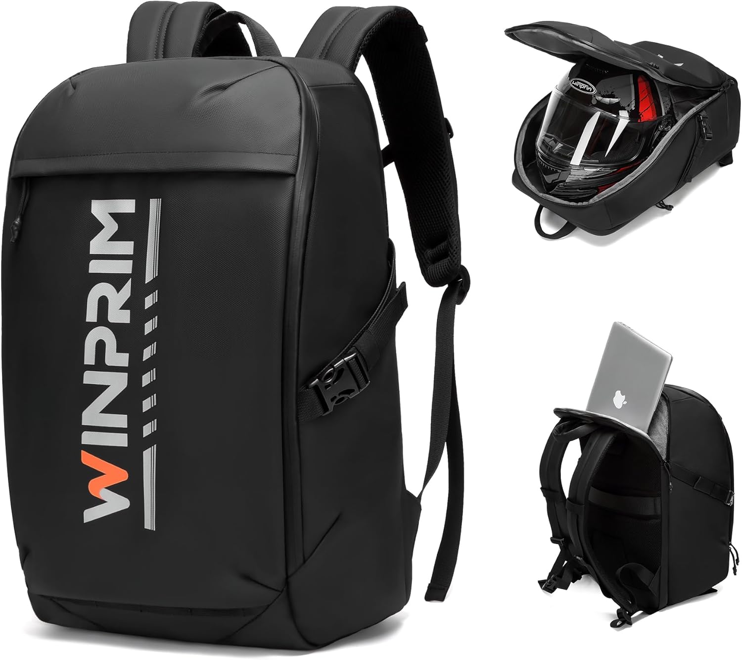 Motorcycle Helmet Backpack with Rain Cover, 40L Waterproof 1680D Oxford Fabric Helmet Backpack, Reflective Strips & Laptop Compartment for Long Distance Travel, Commuting, Work & Gym