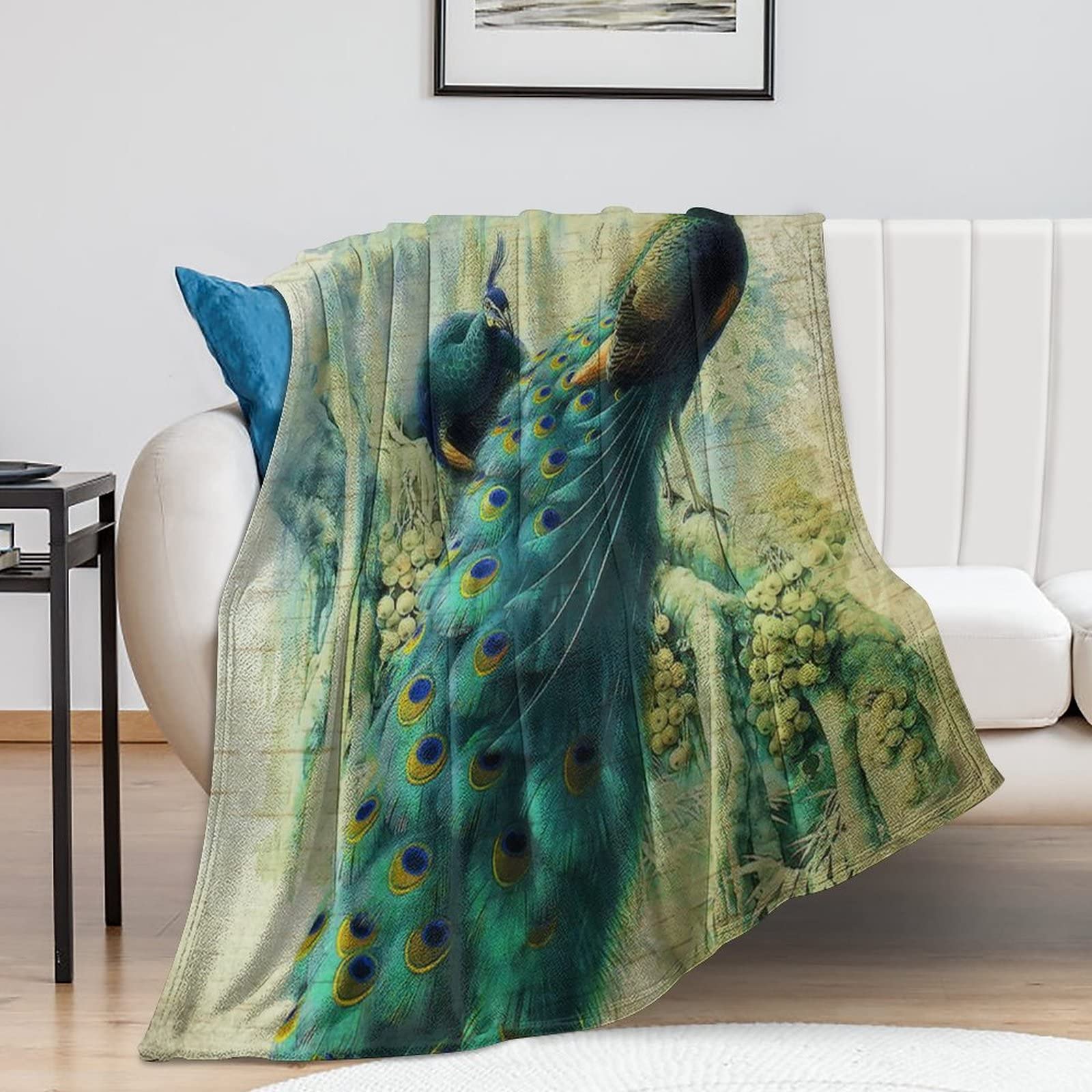 Couverture de lit paon légère et douce grand plaid imprimé 127 x 152,4 cm