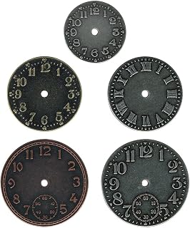 Tim Holtz Idea-ology Metal Timepieces Clock Faces, 5-Pack Antique Nickel Brass Copper Finishes, TH92831