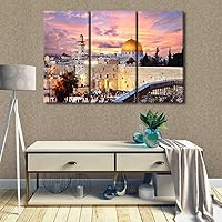 Vista 4 de Decoraciones para el hogar para sala de estar, monte del templo en Jerusalén, pinturas de la ciudad vieja de Jerusalén al atardecer, 3 piezas