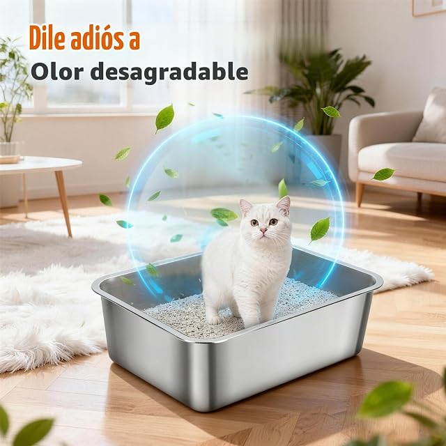 Foto 7 de 8 de Nobleza Arenero Gato Acero Inoxidable, 45x35x15cm Cajas de Arena para Gatos de Borde Alto