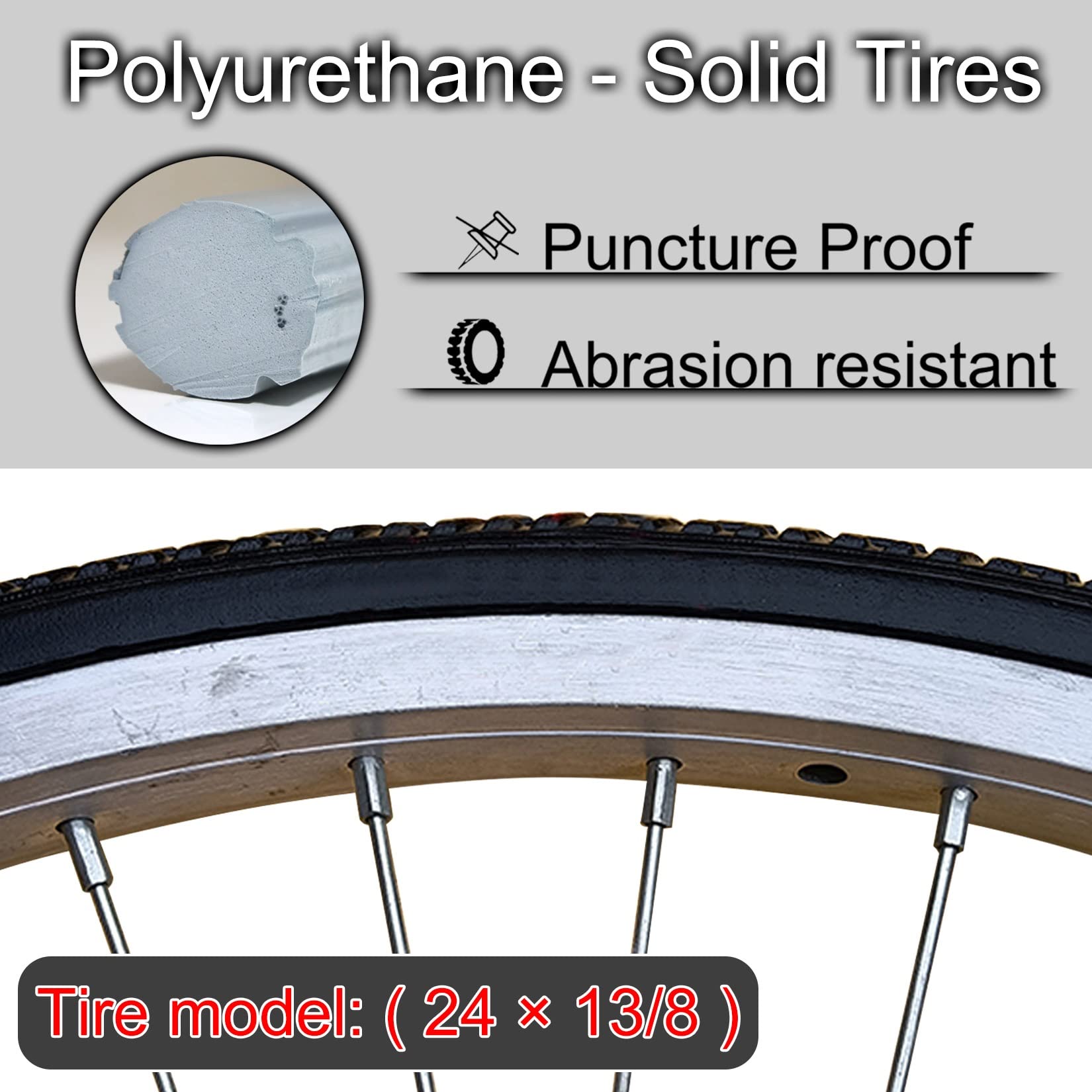 ESOYAWE Ruedas para Sillas De Ruedas 24 Pulgadas, Prueba De Pinchazos Maciza Recambio De Ruedas para Sillas De Ruedas, Carga Máxima 100kg Accesorios para Sillas De Ruedas (2 Piezas)