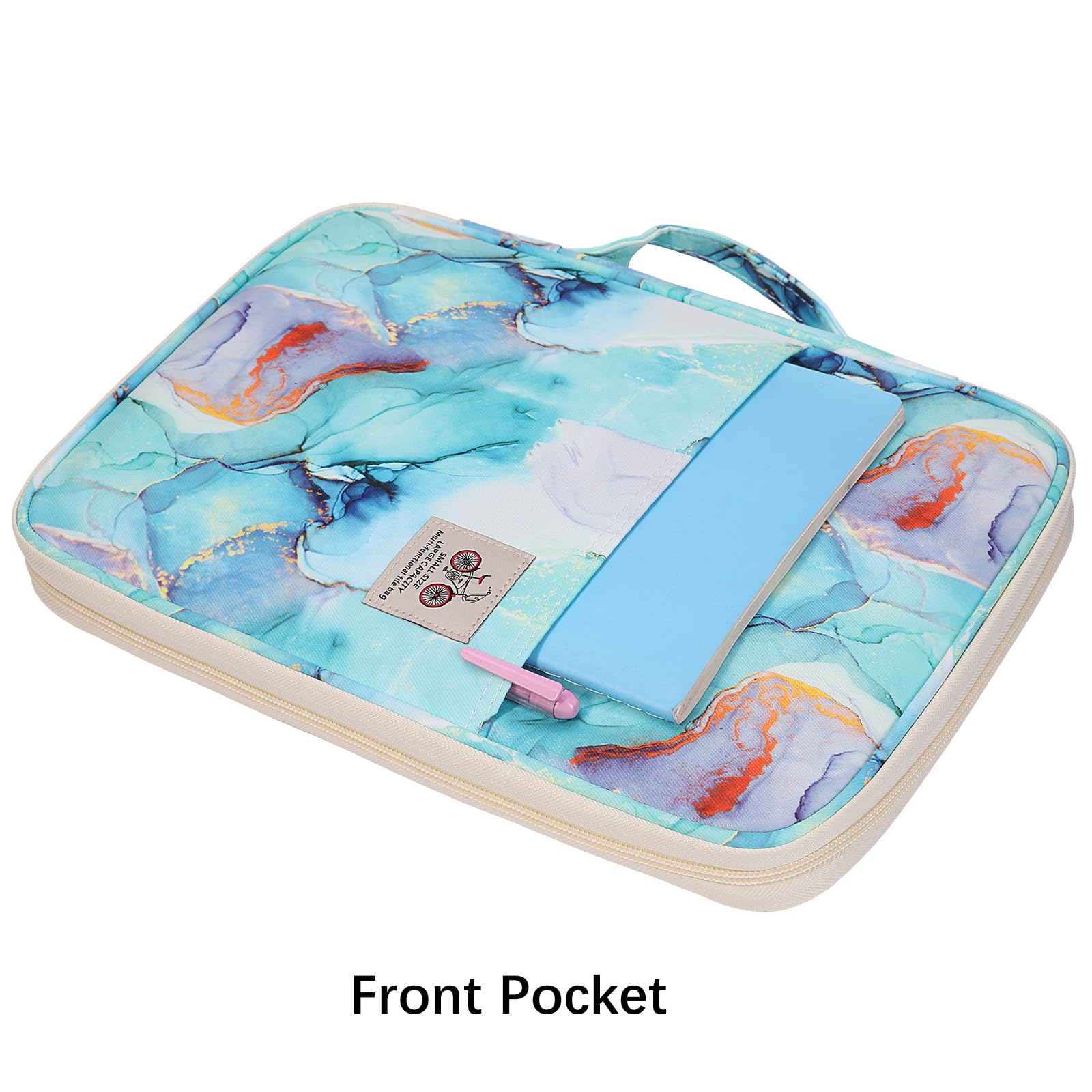 JAKAGO Carpeta impermeable A4, soporte para documentos de negocios, organizador de viaje, funda multifuncional con cremallera para vacaciones, viajes, trabajo, uso diario (verde mármol)
