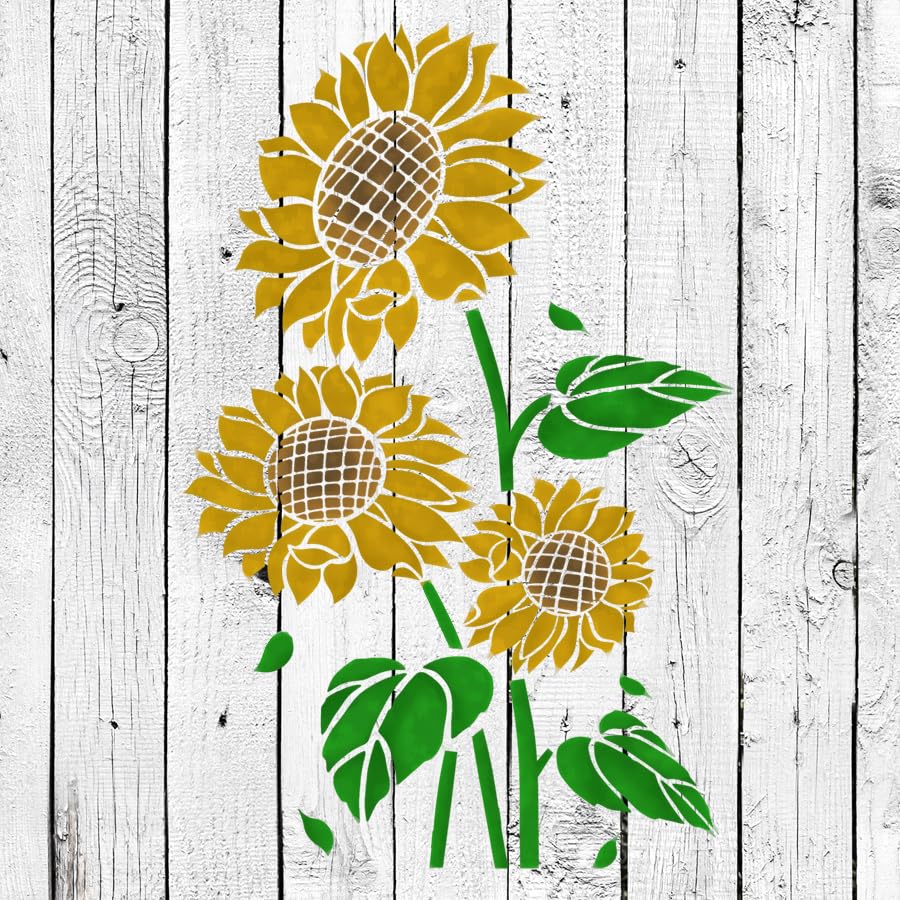 Plantilla de girasoles (30,5 x 40,6 cm) para pintar paredes, suelos, madera, muebles, lienzo, diseño floral grande