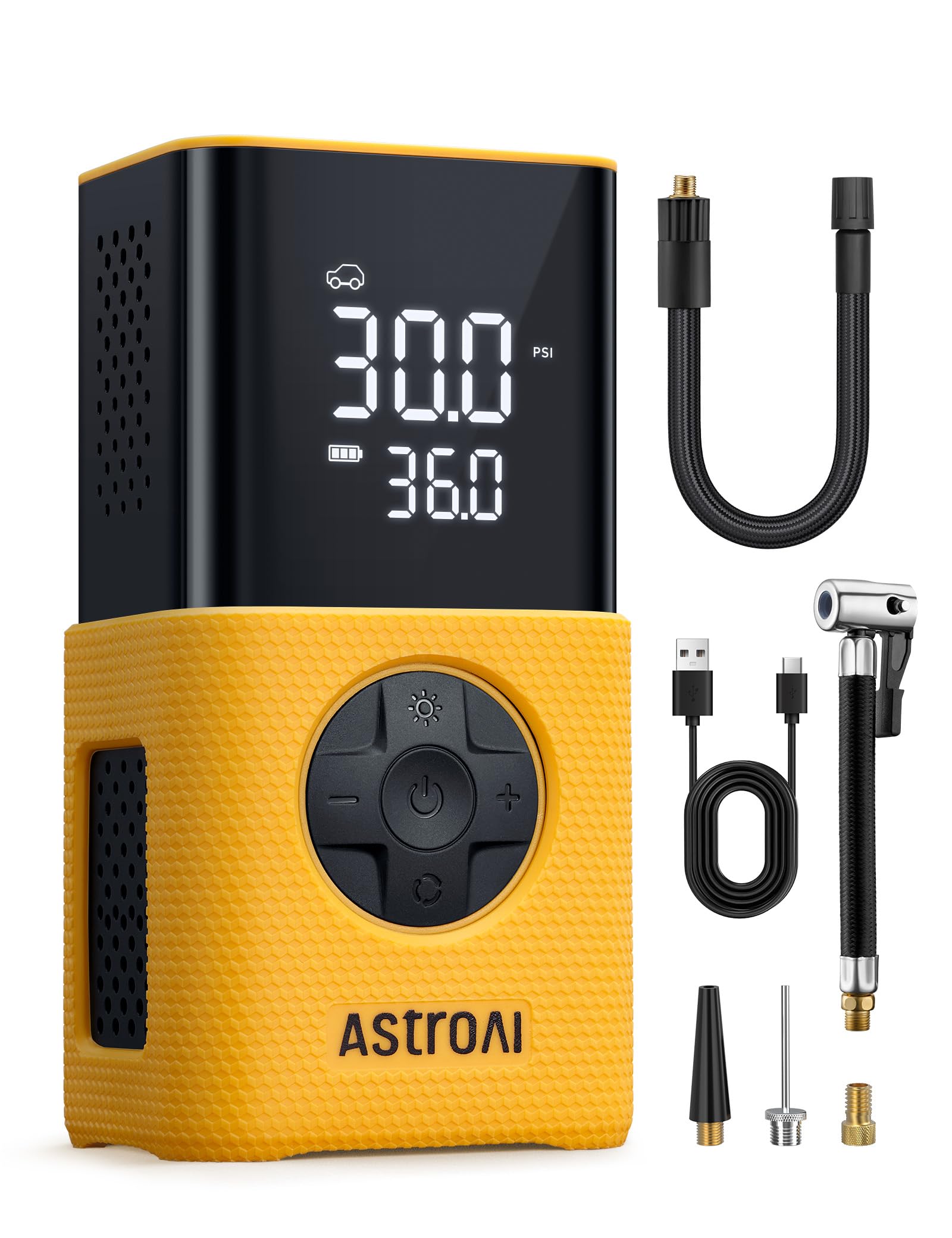 AstroAI Air Compressor Car Tire Inflator, USB Rechargeable Portable Electric Pump, 150 PSI, Tire Pump with Dual Value Digital Pressure Gauge, for Car, Bike