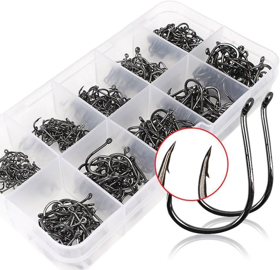 Smartonly 500pcs Fish Hooks 10 Multiple Sizes Different Sizes Fish Hooks Fishhooks Sharpened Sharp Fishing Fish Hook Tackle Lure Bait Set Kit