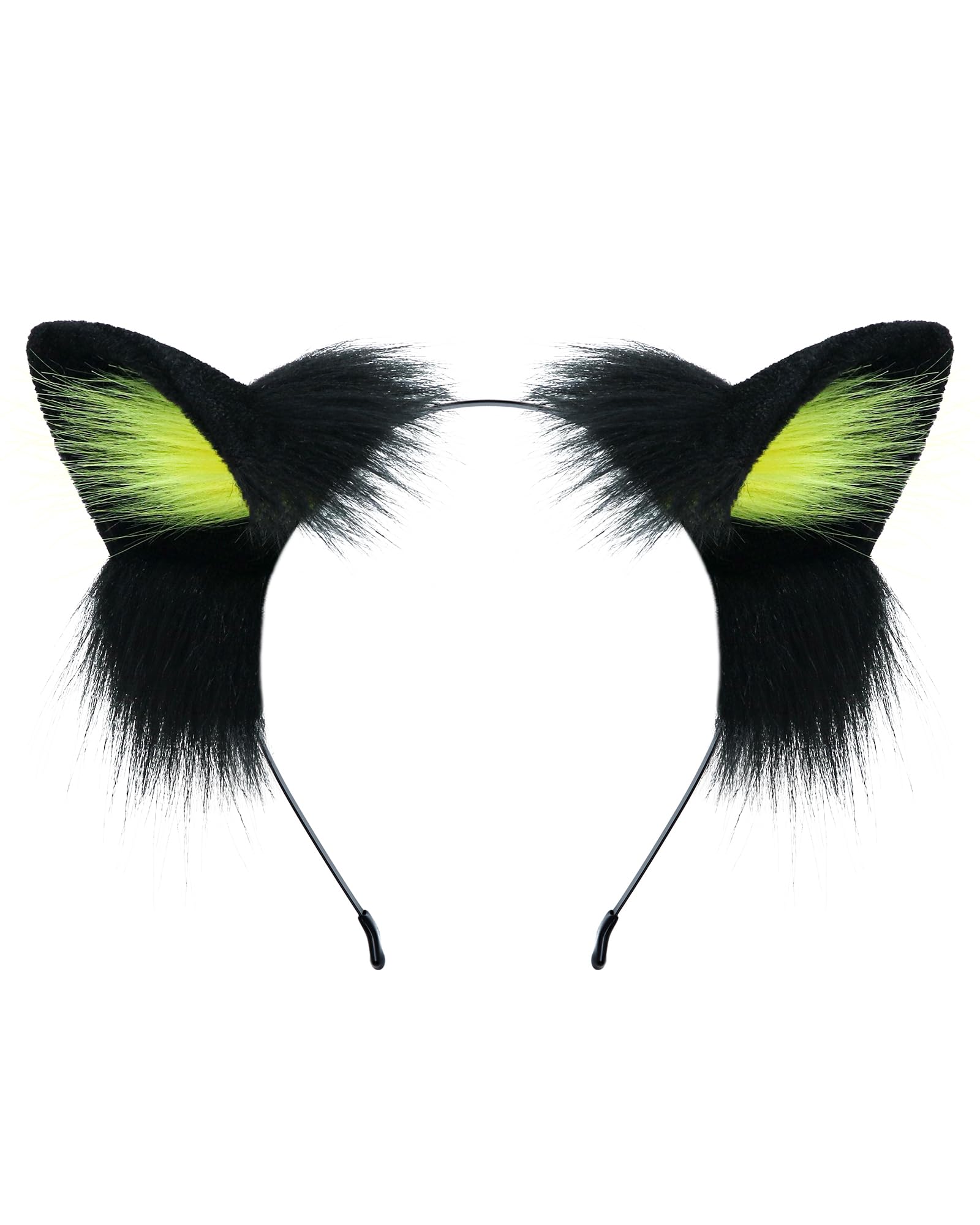 ZFKJERS Handmade Fur Fox Wolf Cat Ears Headwear Fancy Dress Cosplay Animal Furry Ears Head Accessories for Halloween (Black Yellow)