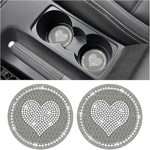AICEL Posavasos para automóvil con diseño de corazón, 2 unidades, universales, de 2.75 pulgadas, con diamantes de imitación brillantes, tapete disponible en Yaxa Mexico