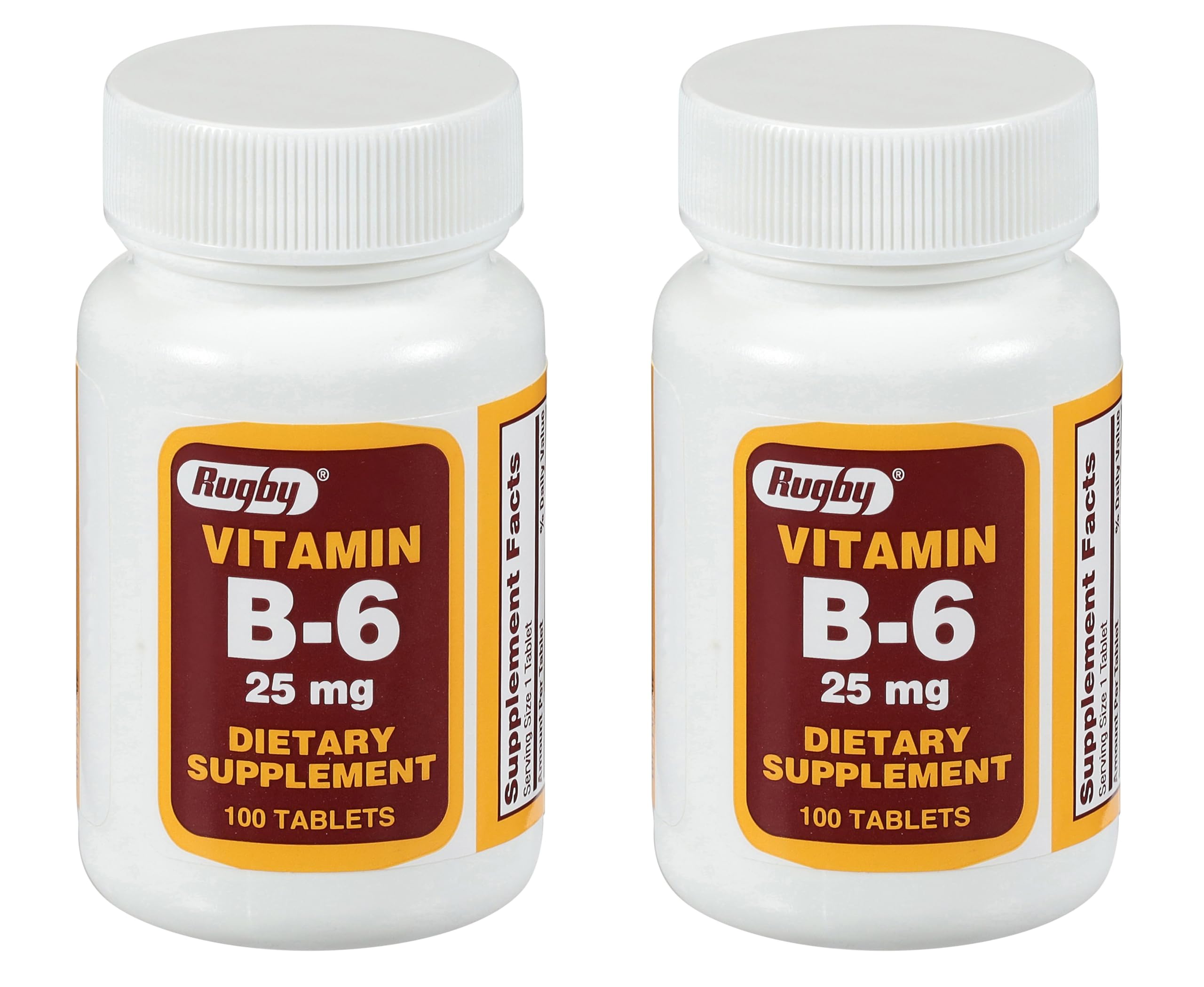 - Rugby Vitamin B-6 Tablets - 25mg of Vitamin B6 - Dietary Supplement - 100 Count (2 Pack)