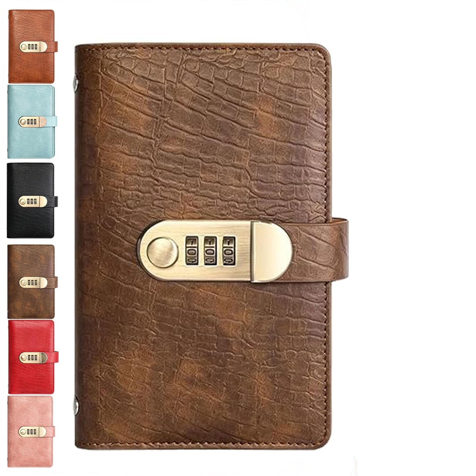 Lockable A6 Savings Notebook with 3-Digit Combination Lock (Coffee)