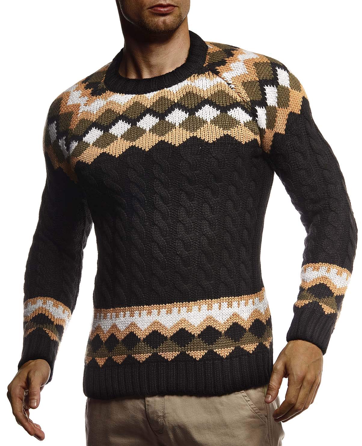 Leif Nelson Herren Strickpullover Norwegerpullover Pullover mit Rundkragen Winterpullover Männer Pulli für Weihnachten Winter Norweger Muster Slim Fit Crew Neck LN20757