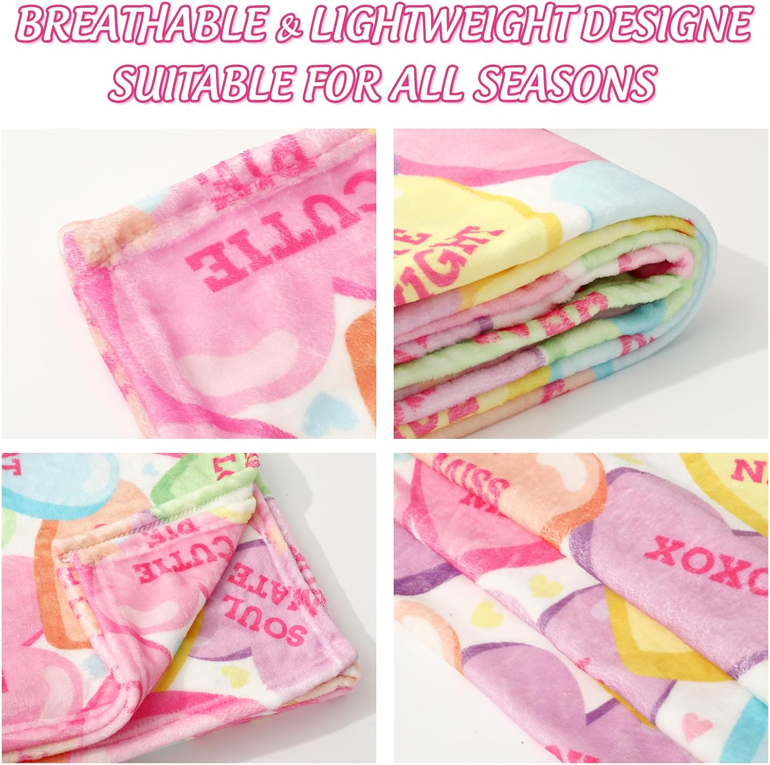 JarThenaAMCS Valentine's Day Fuzzy Blanket Conversation Candy Heart Throw Blanket Colorful Cozy Flannel Blanket for Home Bed Sofa Couch Chair, 50 x 60 Inch - Image 4