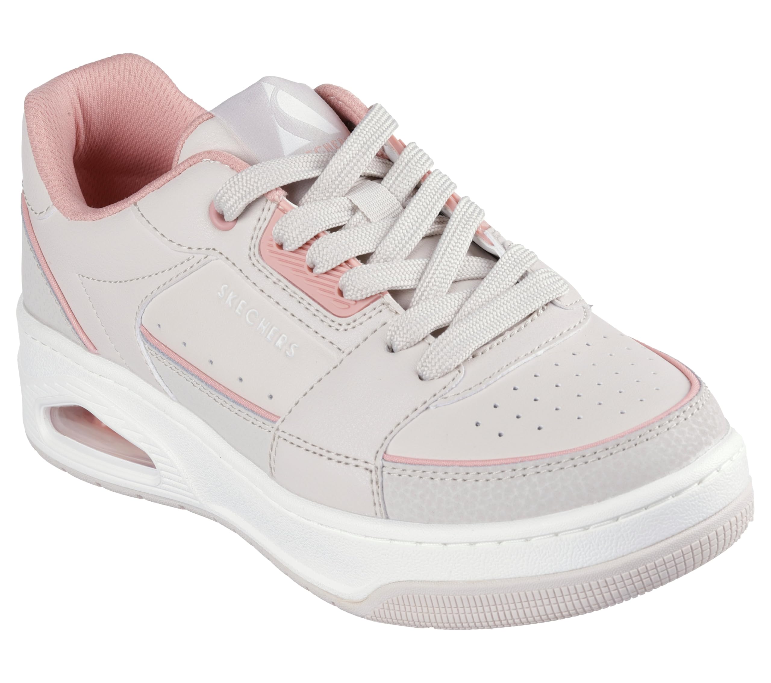 Skechers Women's UNO Court, Natural Leather/Coral Duraleather Trim, 6.5 UK