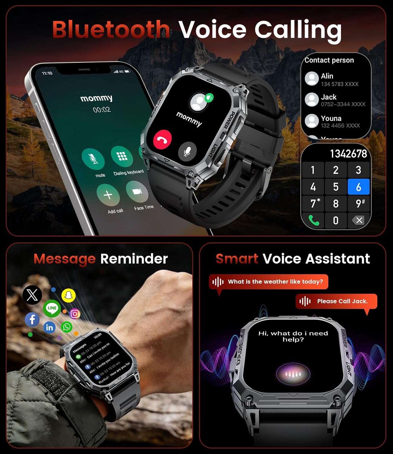 Smart Watches for Men(Answer/Dial Call), 2,01'' Super Large Military Smartwatch with 900mAh High-Capacity Battery/Led Flashlight/Heart Rate/Sleep Monitor, IP68 Waterproof Fitness Watch for Android iOS