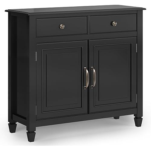 SIMPLIHOME Connaught SOLID WOOD 40 inch Wide Traditional Entryway Storage Cabinet in Black for the Living Room, Entryway and Family Room