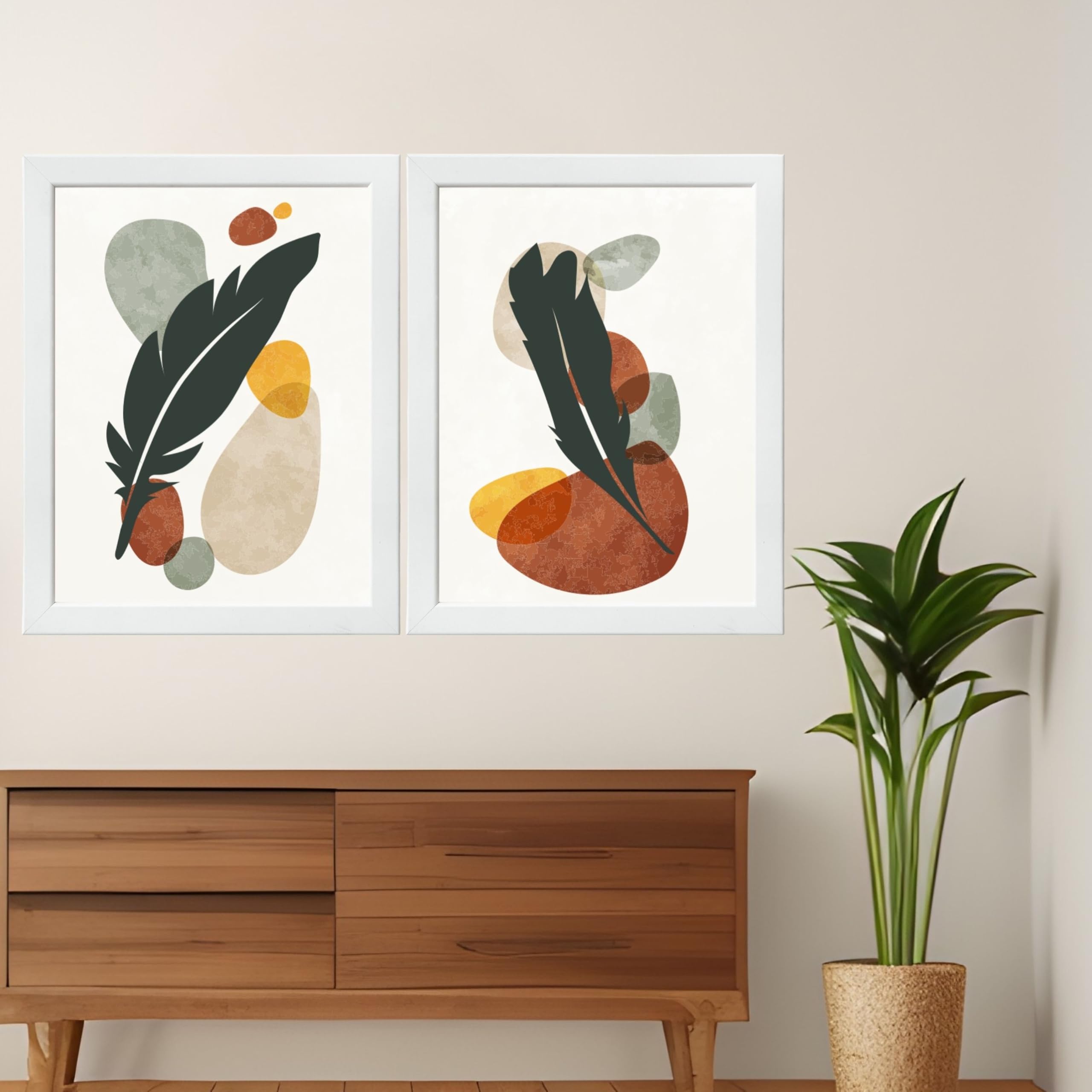 CRAFT QUEST Wall Art Decor Paintings | Set of 2 BOTONICAL Wall Art Frames for Home Decoration | Ideal for Living Room, Bedroom & Office (White, 10 X 13 Inches Each Frame)