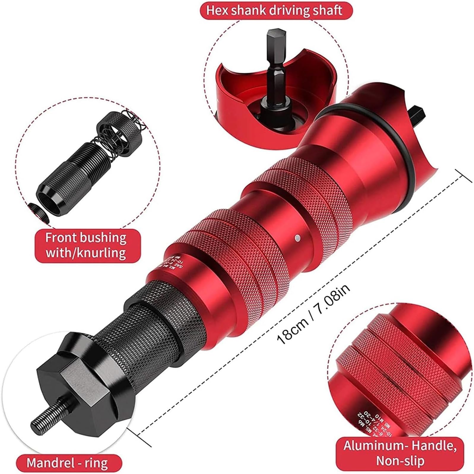 CUSMA Adaptador De Pistola Remachadora para Taladro Eléctrico, Adaptador De Pistola Remachadora Inalámbrica con 6 Cabezales Intercambiables, Estuche De Transporte para Mantenimiento De La Instalación