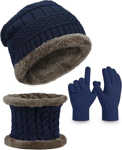 EAONE Kids Winter Hat Gloves Scarf Set, Knitted Toddler Beanie Cap, Mitten Gloves, and Neck Warmer for Boys Girls Aged 5-1...