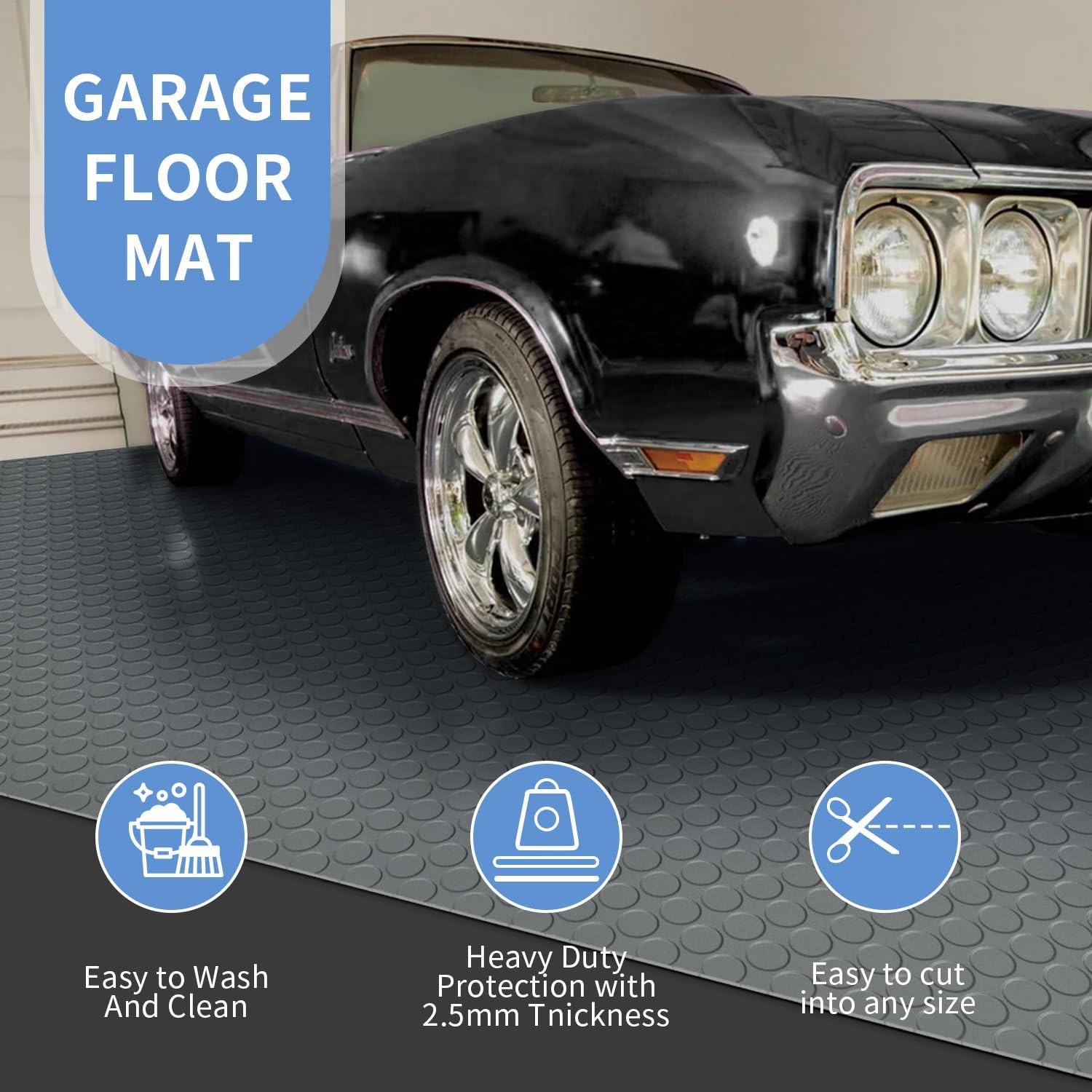 Garage Floor Mat, PVC Flooring Roll Thickened Garage Mats, Heavy Duty Parking Mat Waterproof Nonslip Floor Protector for Car, Trailer, SUV, Basement, Gym (Grey Coin, 4 x 20FT)