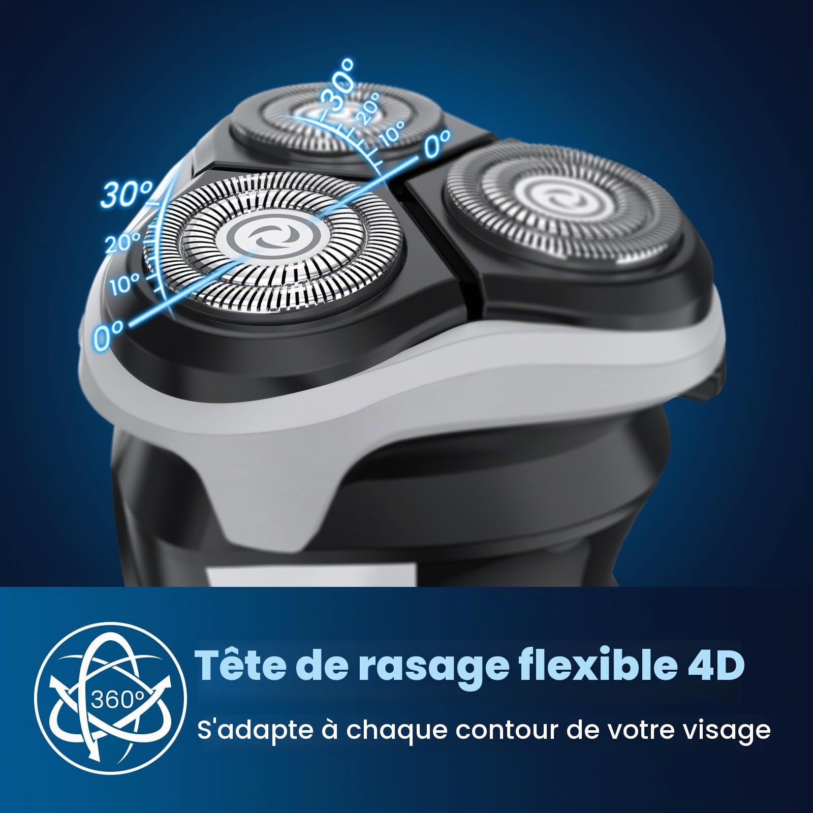 SweetLF Rasoir électrique pour homme avec tondeuse de précision, rasoir rotatif IPX7 pour homme - Rasoir humide et sec avec 1 chargeur + 3 lames supplémentaires - Rasoir étanche pour homme électrique