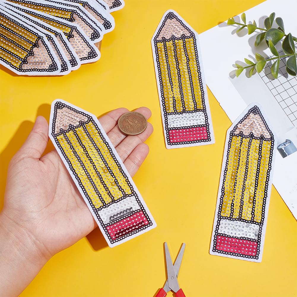 18 Stück Bleistift-Aufnäher zum Aufbügeln mit Pailletten, Bleistiftform, bestickt, zum Aufnähen, Kleidung, Bekleidungszubehör für Lehrer, Studenten, Rucksack, Hut, Jacke, Jeans