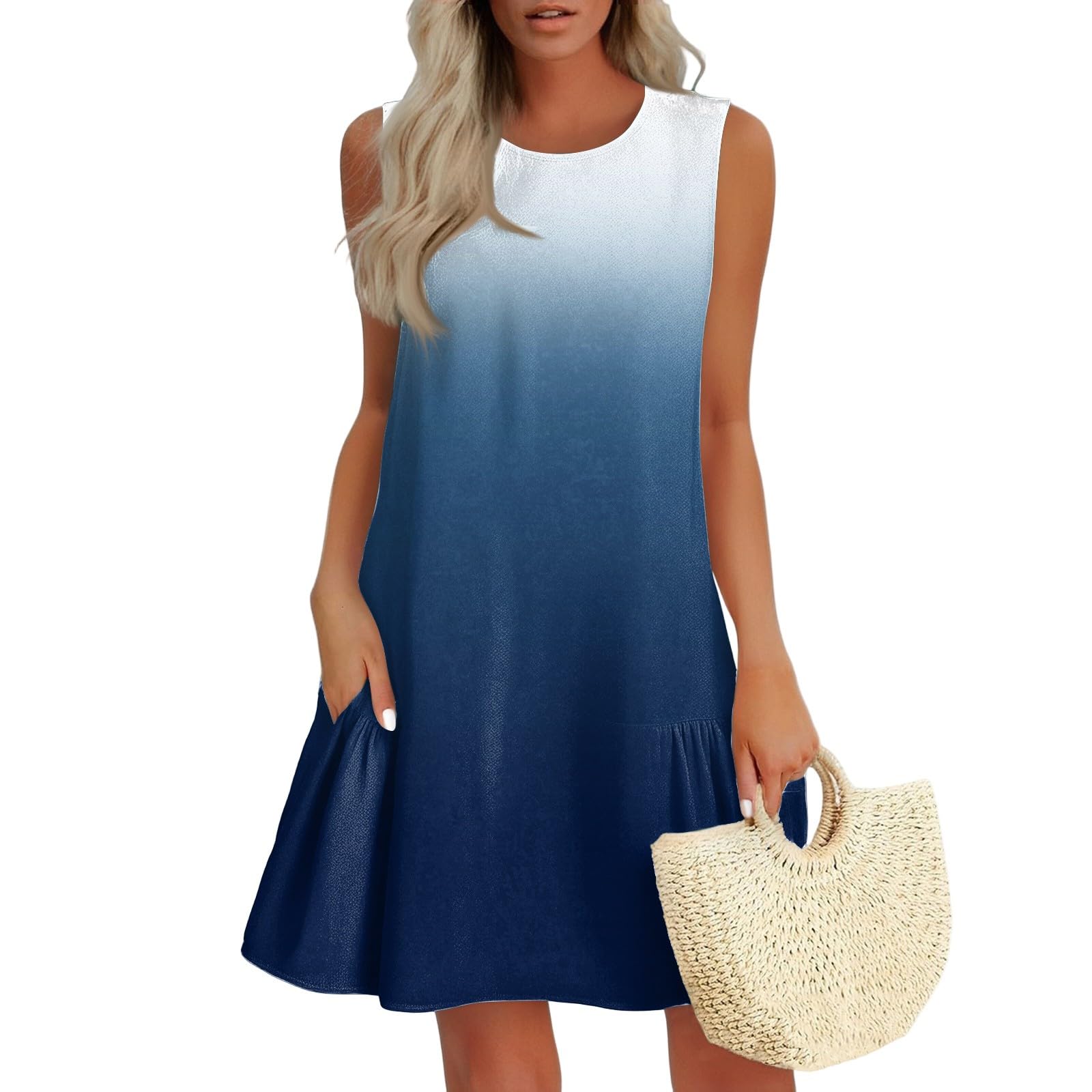Women's Summer Dresses 2025 Round Neck Ruffle Sleeveless Tank Dress Casual A-Line Sundresses Beach Vacation Clothes