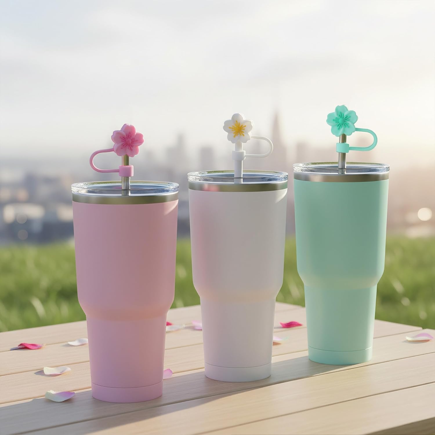 Flower Straw Covers, 0.4 Inch (10mm) Silicone Straw Toppers Compatible with Stanley 30 40 oz Tumbler, Cute Caps for Tumblers, Reusable Plugs Accessory, 3 Pack - Image 4