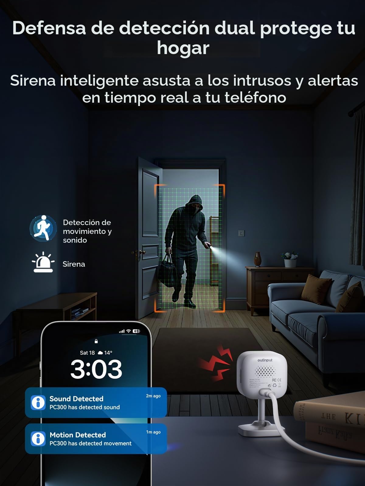 Outinput 2K 3MP Camara Vigilancia WiFi Interior con Detección Humana, Visión Nocturna, Detección de Movimiento/Sonido, Audio de 2 Vías, Alarma en Tiempo Real Camara Vigilancia (2 Pack)