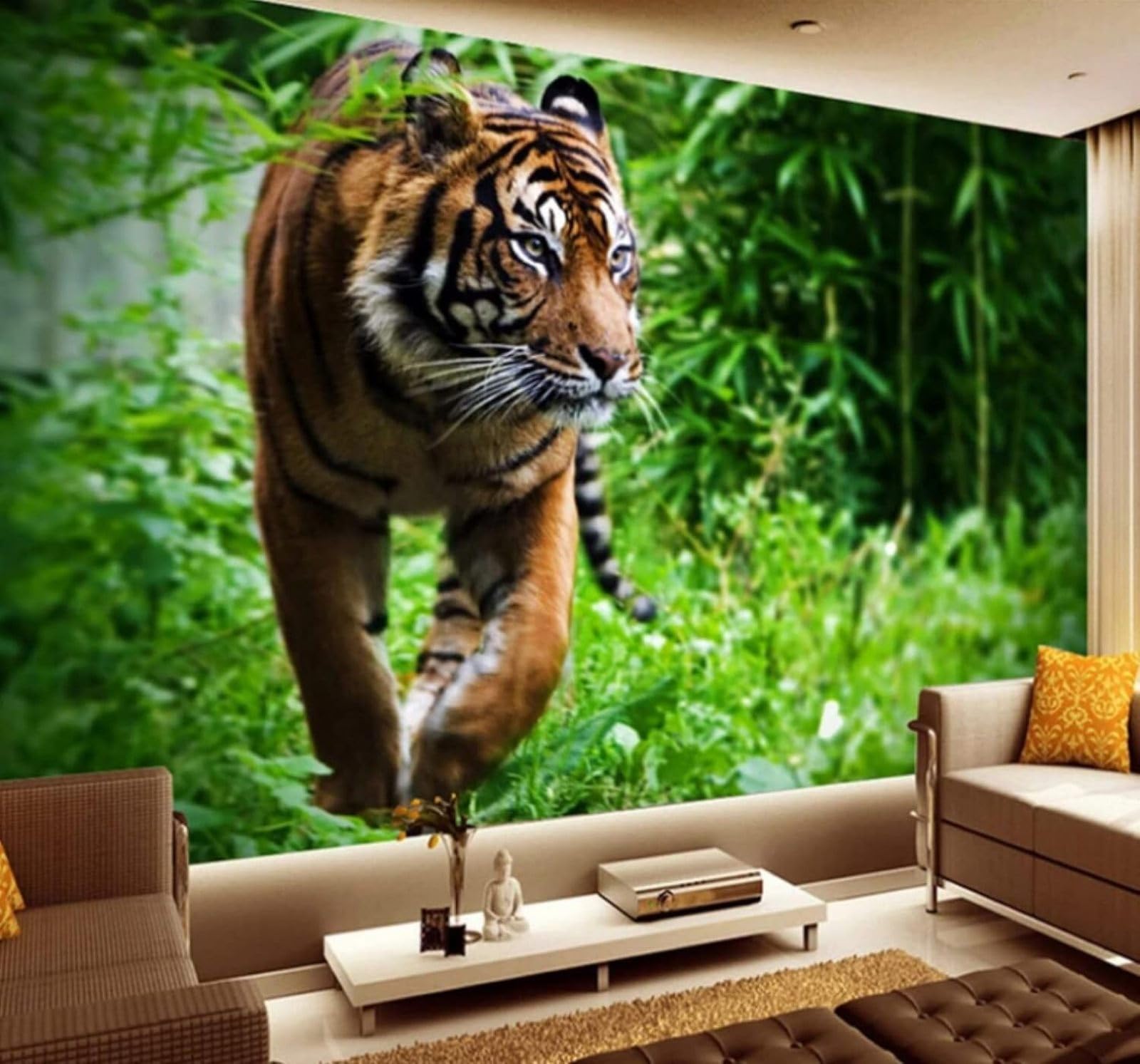 XLMING Fresh Three Dimensional Green Jungle Tiger 3D Wallpaper Luxury Home Dining Decor Paste Sofa Living Room The Wall for Bedroom Mural-300cm×210cm
