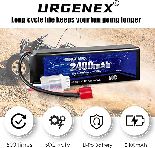 Miniatura 4 de URGENEX Batería Lipo de 11.1 V 2400 mAh 50C de alta tasa de descarga 3S RC Baterías con Deans T Plug Fit para avión RC, FPV Drone, UAV Quadcopter y