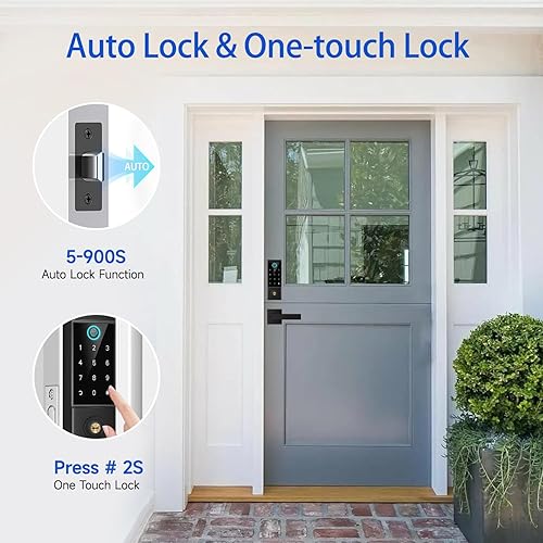 Miniatura 3 de BEBASIA Cerradura de huellas dactilares con control de aplicación con asa, juego de cerradura inteligente de puerta delantera sin llave, cerrojo de