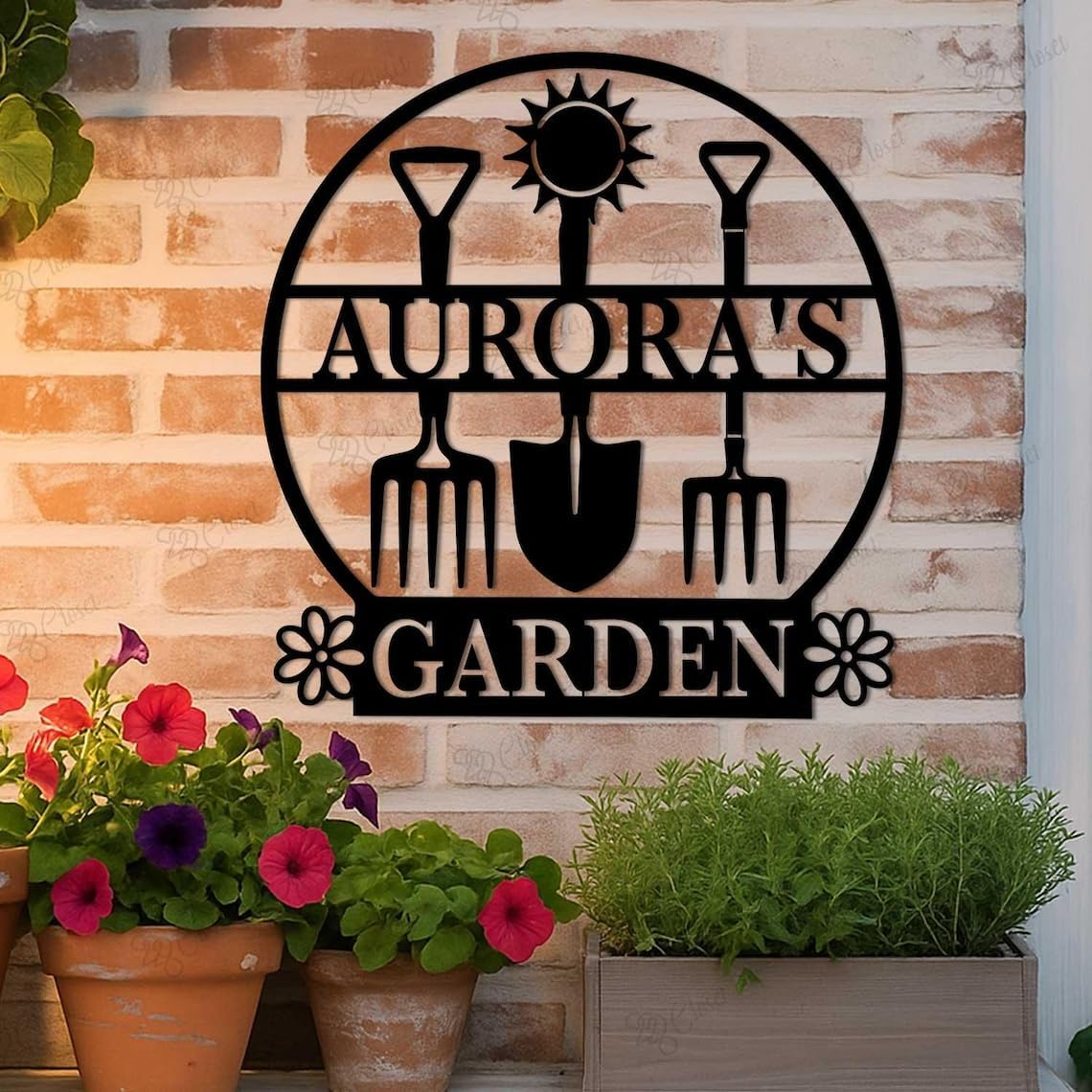 Personalized Garden Metal Sign, Custom Outdoor Garden Decor with Gardening Tools, Gardener Gift, Metal Signs, Decorative Signs & Plaques, Yard Decor, Porch Patio Accent, House Warming Gifts New Home