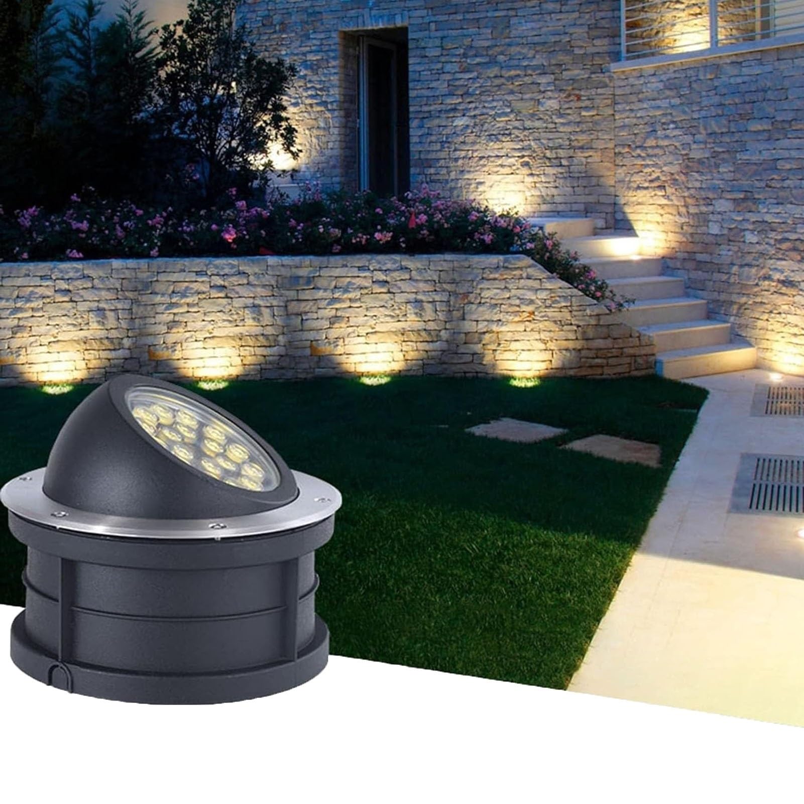 Outdoor Buried Lights - Ground LED Landscape Lamp, IP67 Waterproof Adjustable Angle Floor Lamp, Stainless Steel LED Round Garden Light, Recessed LED Spotlight, for Lawn, Pathway, Patio Illumine ( Colo