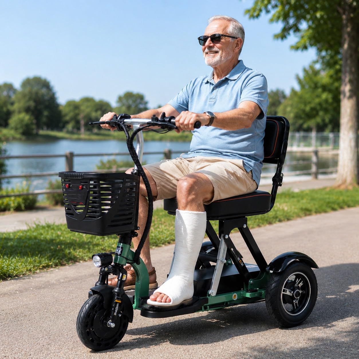 Scooter Eléctrico De Movilidad De 3 Ruedas Para Adultos Mayores Y Personas Con Discapacidad;Scooter Plegable Con Asiento Acolchado Y Cesta De La Compra,Para En Interiores Y Exteriores,Rojo/Verde Green