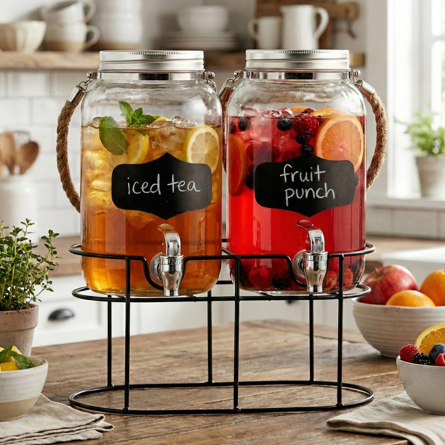 Style Setter Beverage Dispenser | Cold Drink Dispenser w/ 1-Gallon Capacity Glass Jug, Metal Handle & Leak-Proof Acrylic Spigot in Gorgeous Gift Box | Great for Parties, Weddings & More