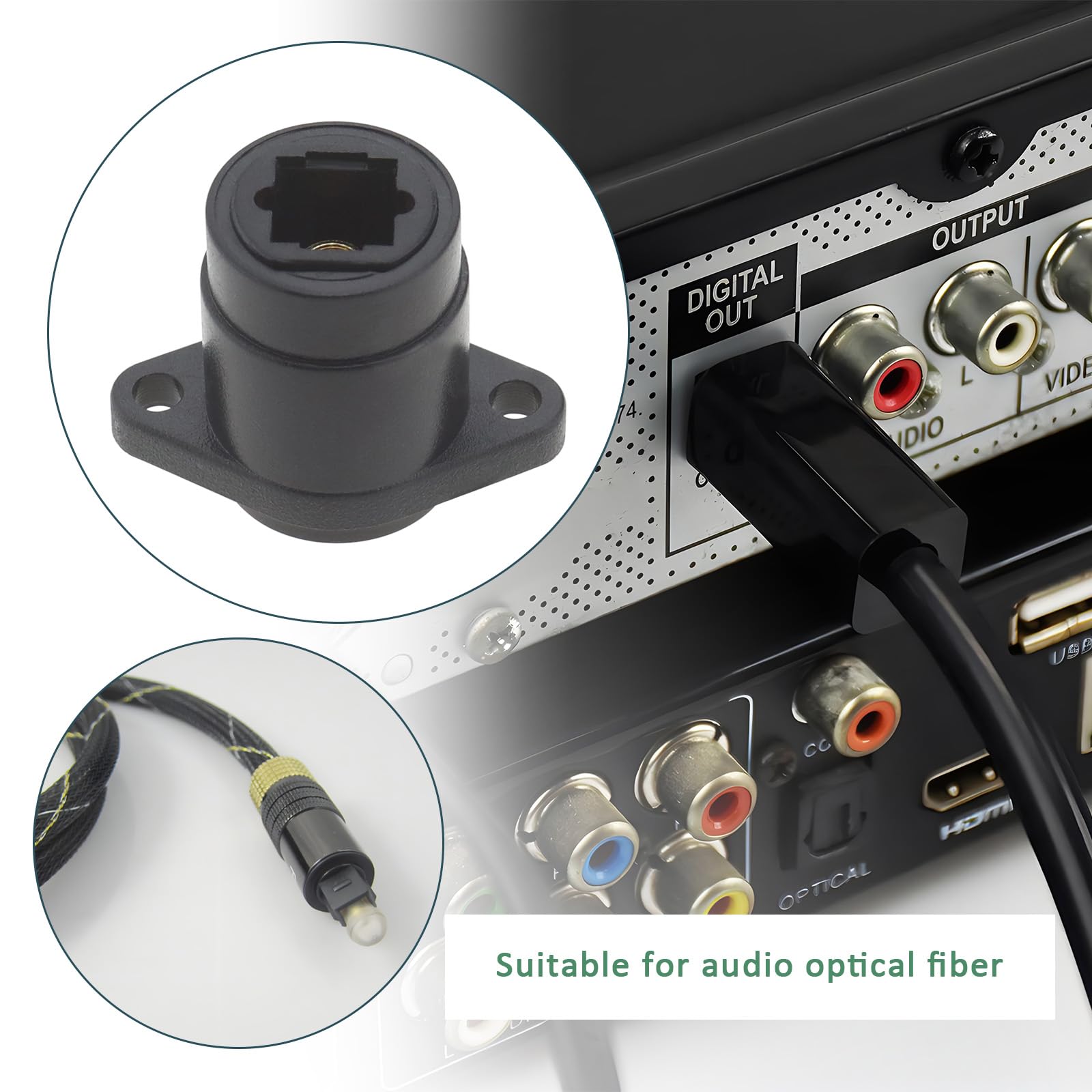 Cavo Ottico Audio Digitale VGOL 4 Cavi Audio In Fibra Ottica, Da Femmina A Femmina, Compatibili Con TOSlink Diametro 14 Mm, Distanza Foro 19 Mm, Adatto Per Parete E Piastra Frontale, Nero Cavo Fibra