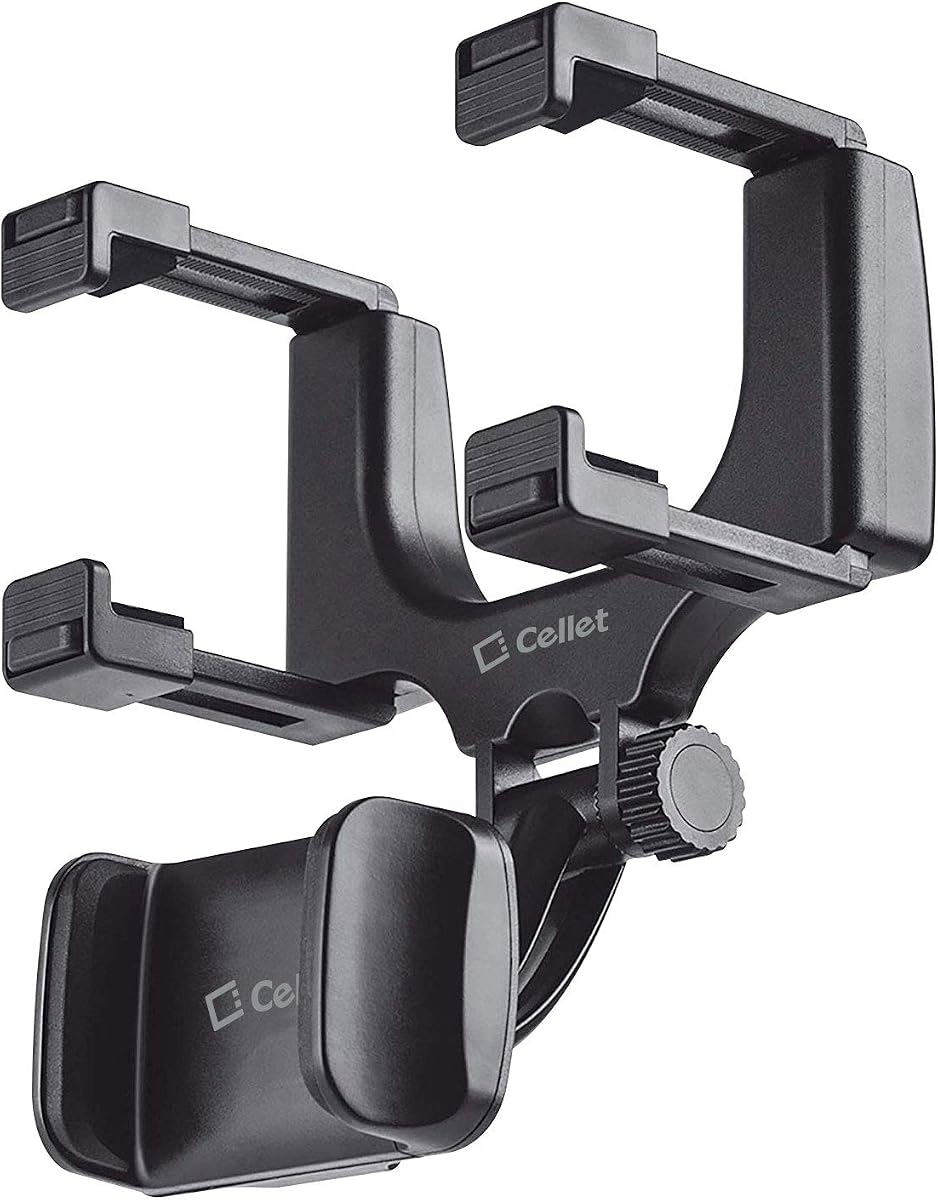 Vehicle Rear View Mirror Phone Holder Mount Universal Smartphone Cradle Compatible to Apple iPhone, Samsung Galaxy Smartphones, Google Pixel, Moto, Google Map GPS Navigation, Dash Cam Mount