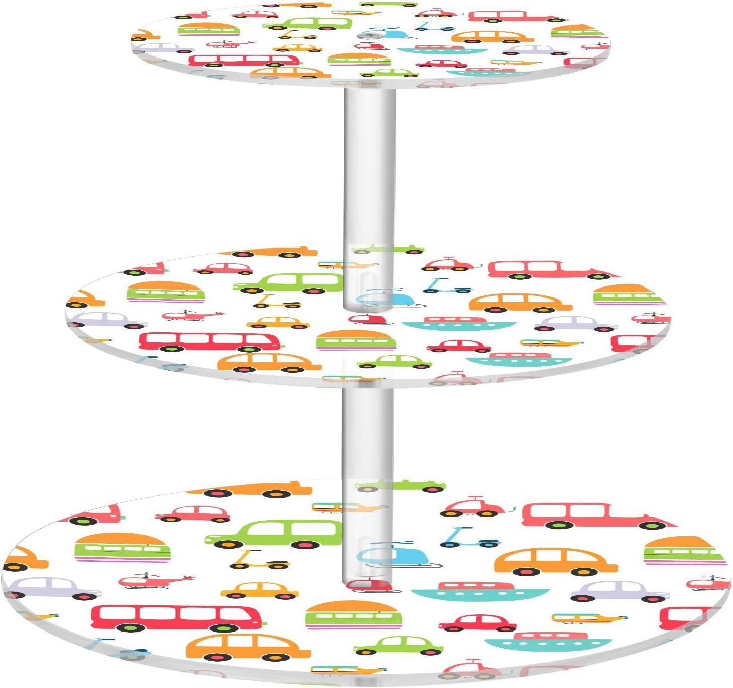 Car Plane Bus 3 Tier Acrylic Cupcake Stand, Cupcake Stand for 34 Cupcakes for Weddings, Christmas,Holidays,Parties,Birthday,Printed Cupcake Tower 23300089