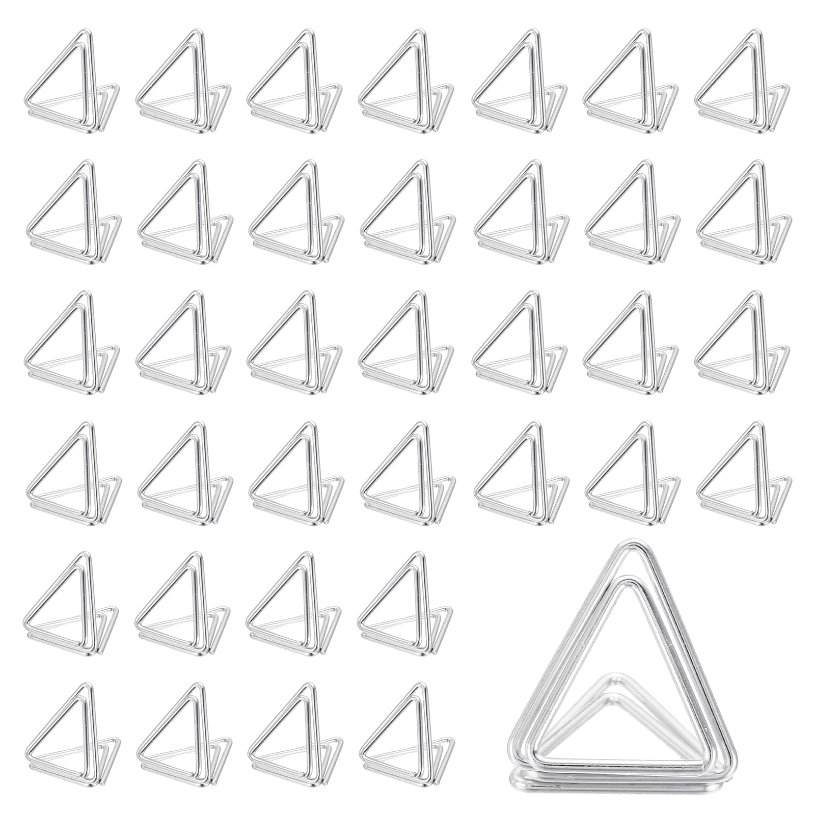 PATIKIL Place Card Holder, 60 Pack Metal Triangle Shape Memo Clip Holder Stand Table Number Holders for Pictures Photos Note Card Paper Food Sign, Silver Tone