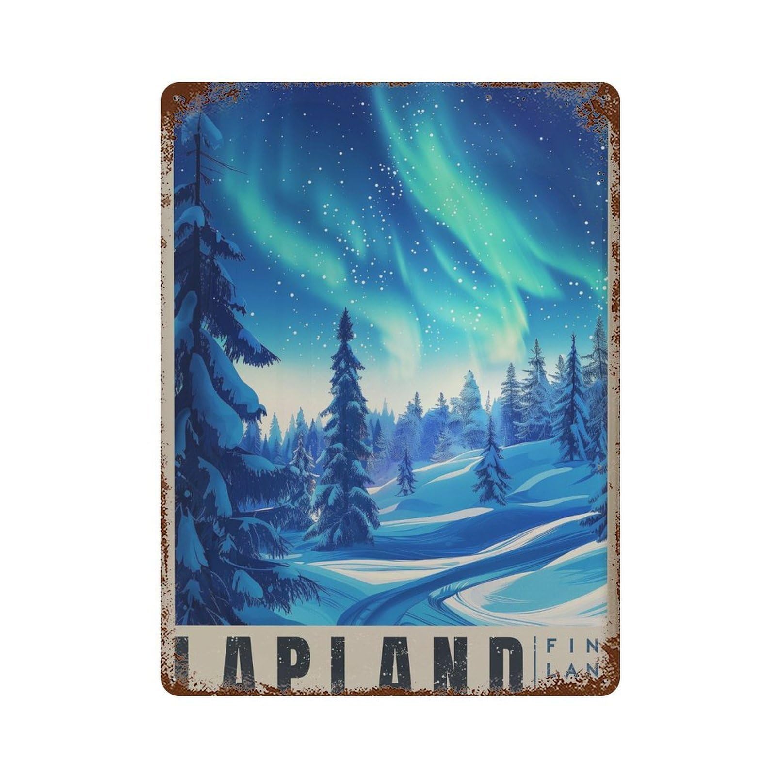 xiaoxiaoshen Lapland Finland Travel Scandinavian Winter Wall Decor Art Metal Tin Poster Modern Home Decor Art Home Bar Shop Decorations Vintage Sign 40x30cm