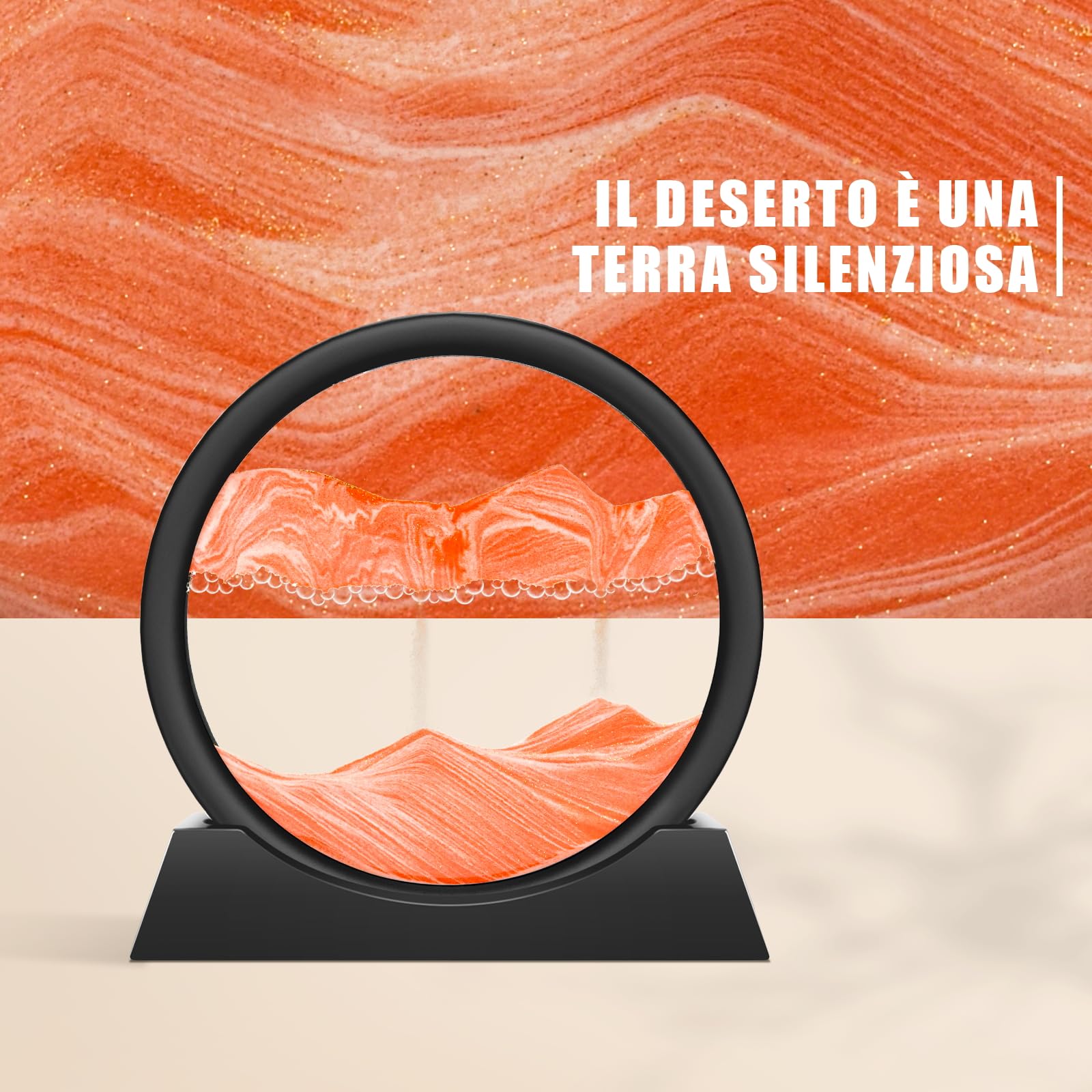 Wai Danie Pittura di Sabbia Che Scorre Quadro Sabbia Movimento sabbia dinamica 3d Hourglass Deep sea Sandscape Display Decorazioni la Casa e l'ufficio Giocattoli da Scrivania per Adulti (Arancione 7“)