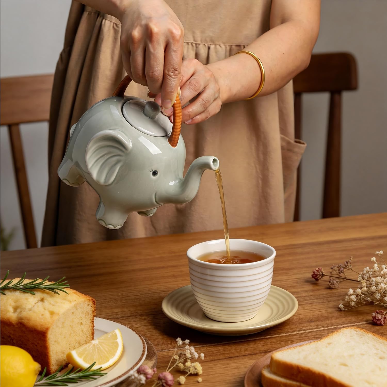 Ceramic 3D Cartoon Elephant Shaped Teapot, Coffee Pot, Tea Pot-Grey