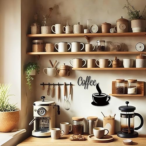 Miniatura 6 de Taza de café de metal negro para decoración de pared con diseño de vapor para cocina, decoración de arte de pared, accesorios de barra de café