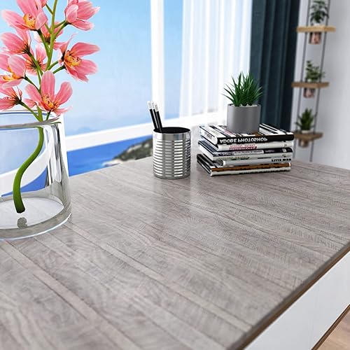 Miniatura 7 de VEELIKE Papel de contacto de madera gris para despegar y pegar de madera, papel tapiz de espiga de 15.7 x 354 pulgadas, papel tapiz extraíble