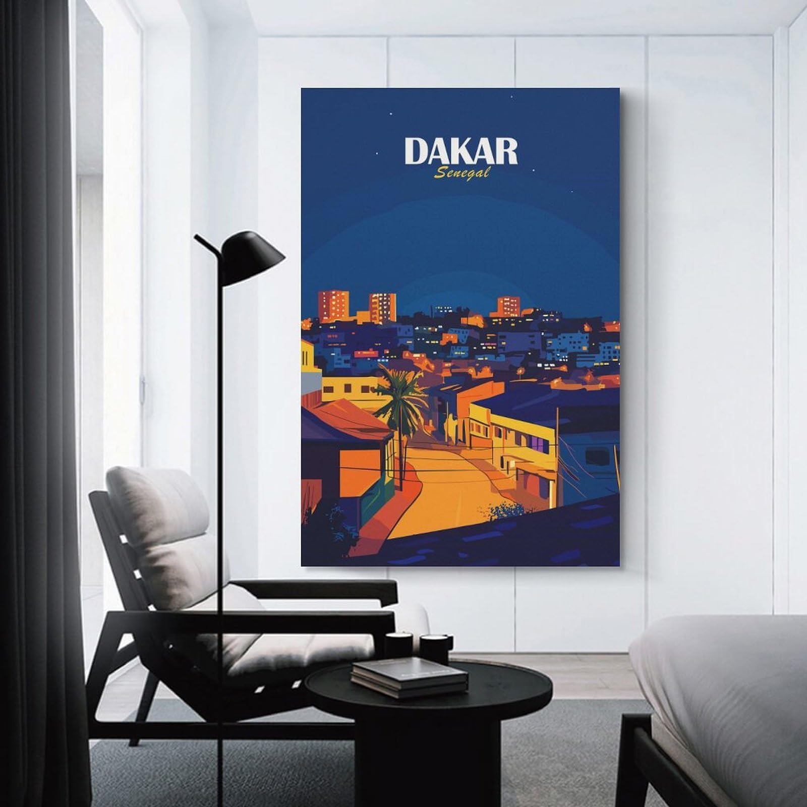 Junmoney Dakar, Senegal Cityscape at Night Decorative Canvas Print, 24x36inch(60x90cm), for Gallery Wall Decor And Room Displays, Wall Decor Suited to Curated Displays