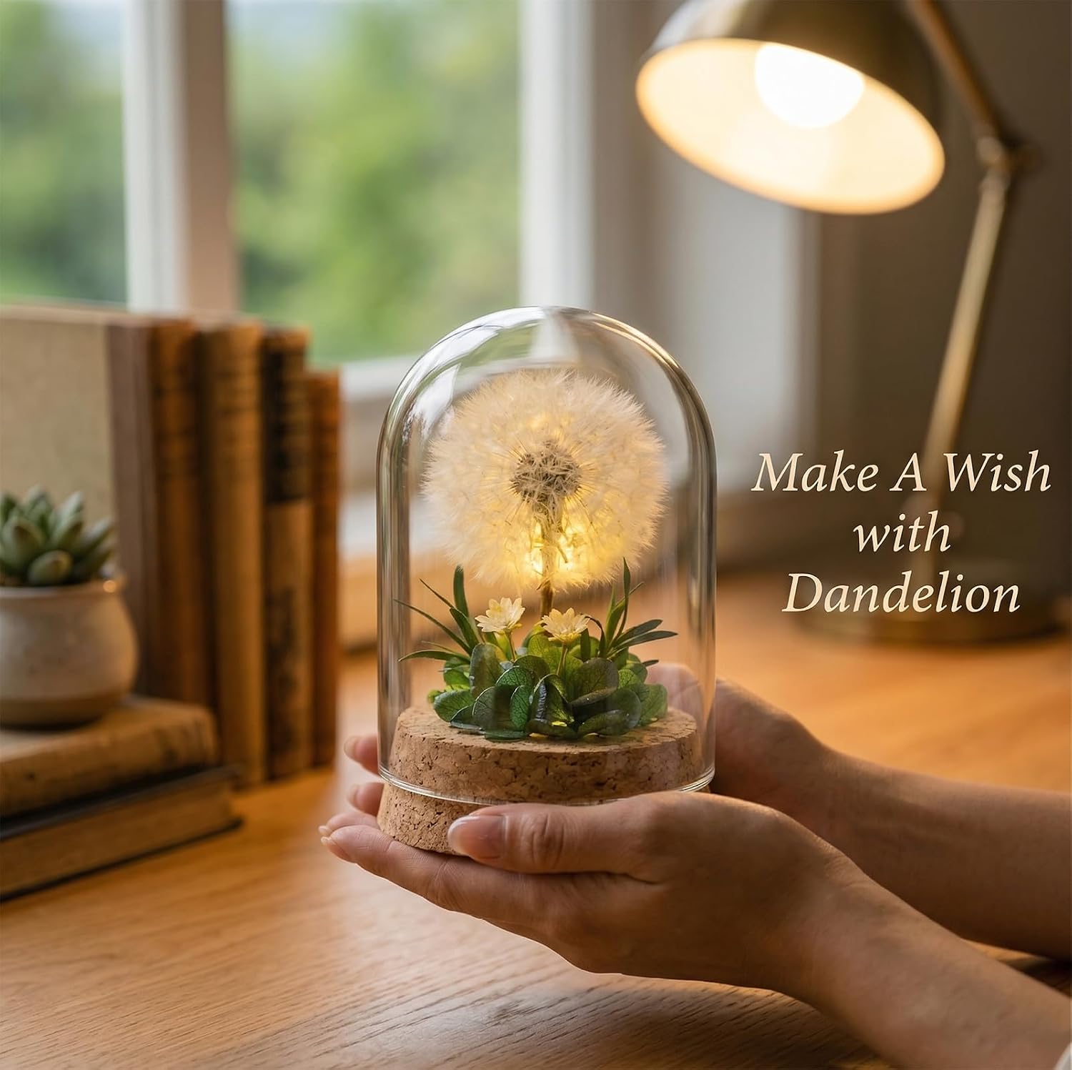 Preserved Dandelion in Glass Dome, Mini Eternal Flower Gift for Women, Birthday Graduation Friendship Gift for Girlfriend Best Friend Sister Daughter (Autumn)