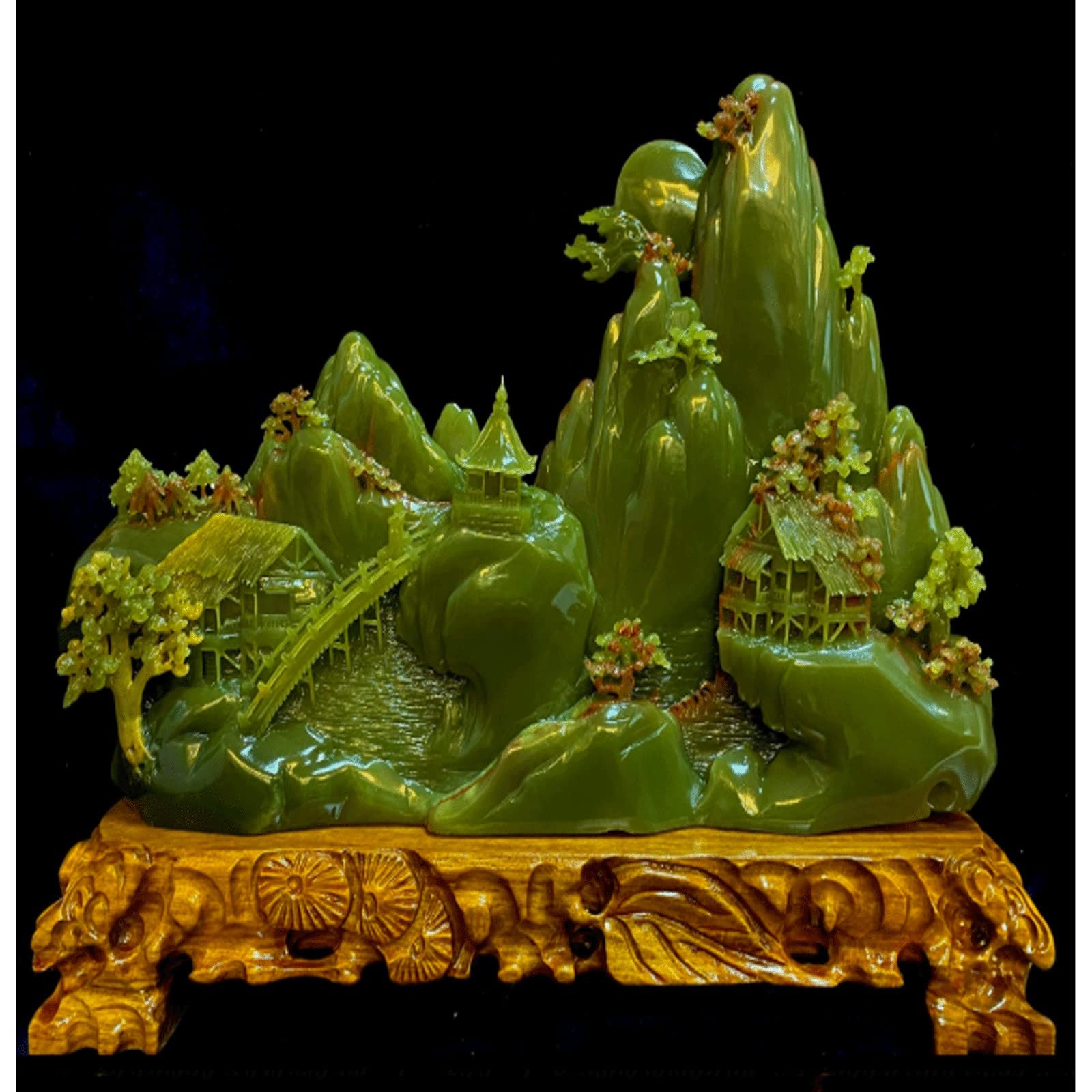 Escultura Decoración Adornos Estatua de Piedra Feng Shui Bonsai Piedra Jade Decoración Hogar y Oficina Escultura Adorno Hecho Estatua Verde Decoración Good
