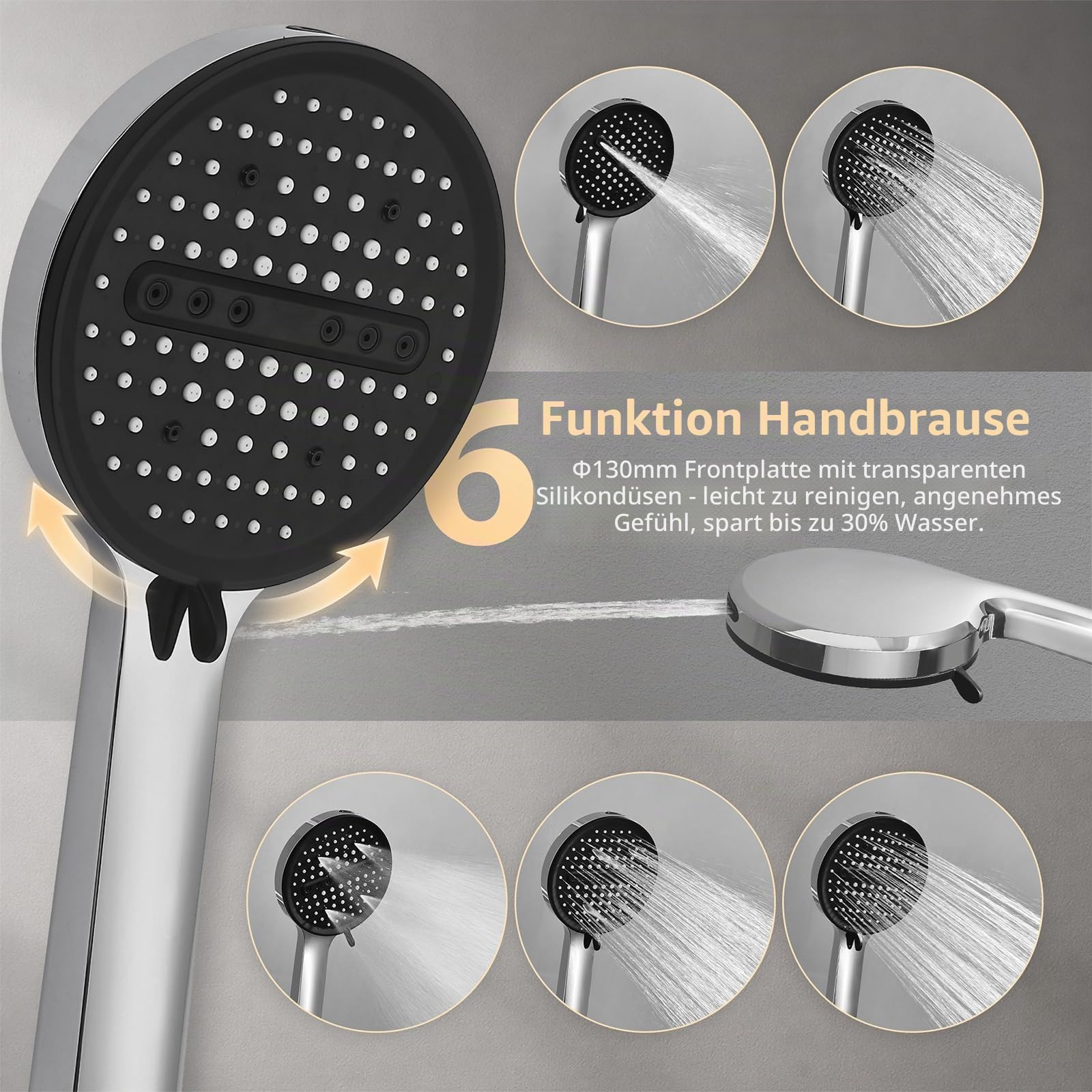 HOMELODY Duschsystem mit Thermostat Chrom, 300 mm Regendusche | 6 Funktionen Handbrause, Duscharmatur Edelstahl Regendusche mit Armatur, Duscharmatur Komplettset